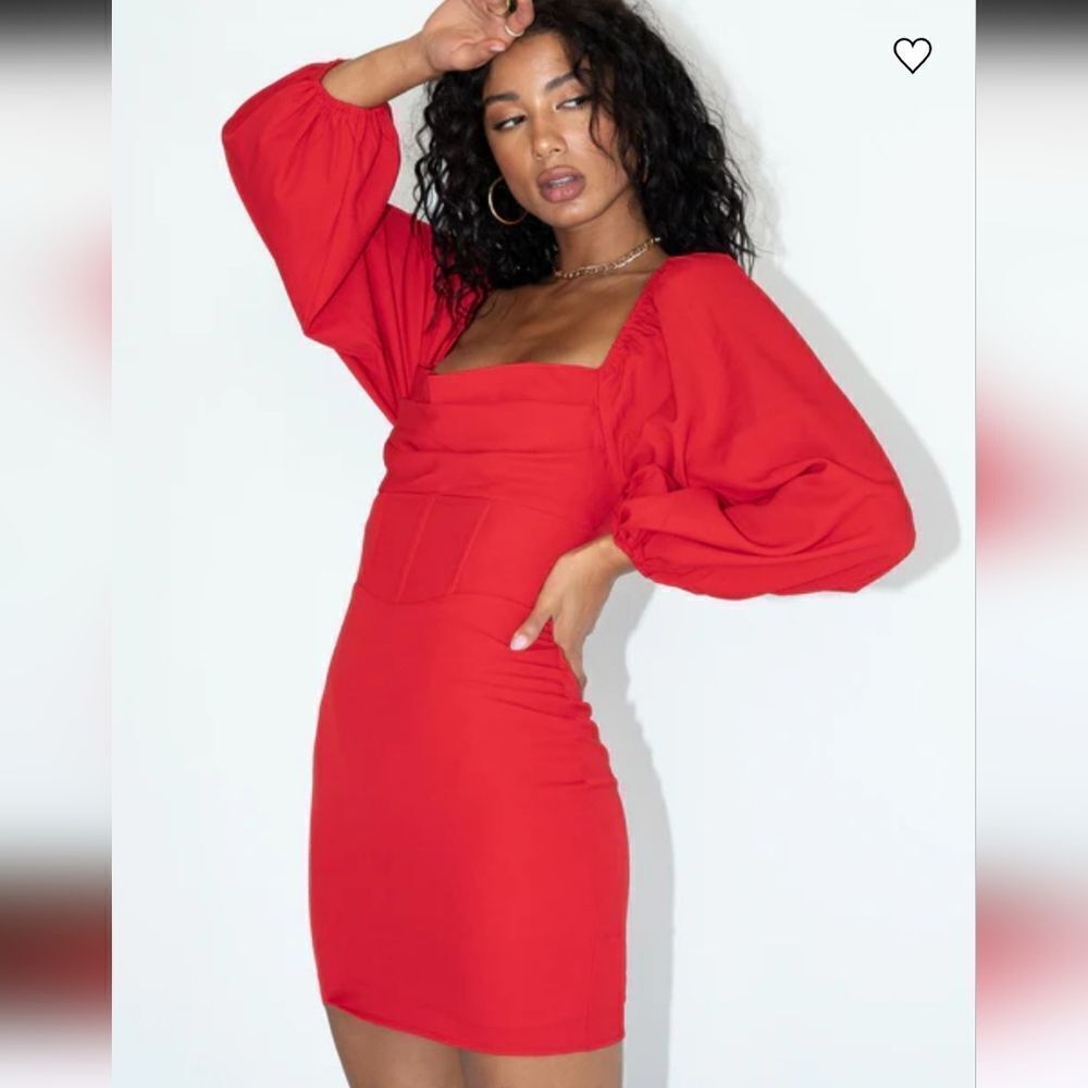 Princess Polly Lillie long sleeve mini dress In red Size 0
